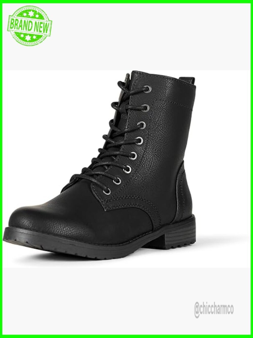 Women's Lace-Up Combat Boots with Lug Sole and Side Zipper